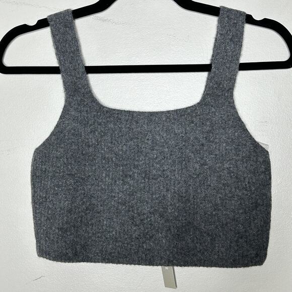Everlane The Wool Blend Ribbed Crop Top Dark Gray Women Small NWT Stretch - Picture 3 of 9